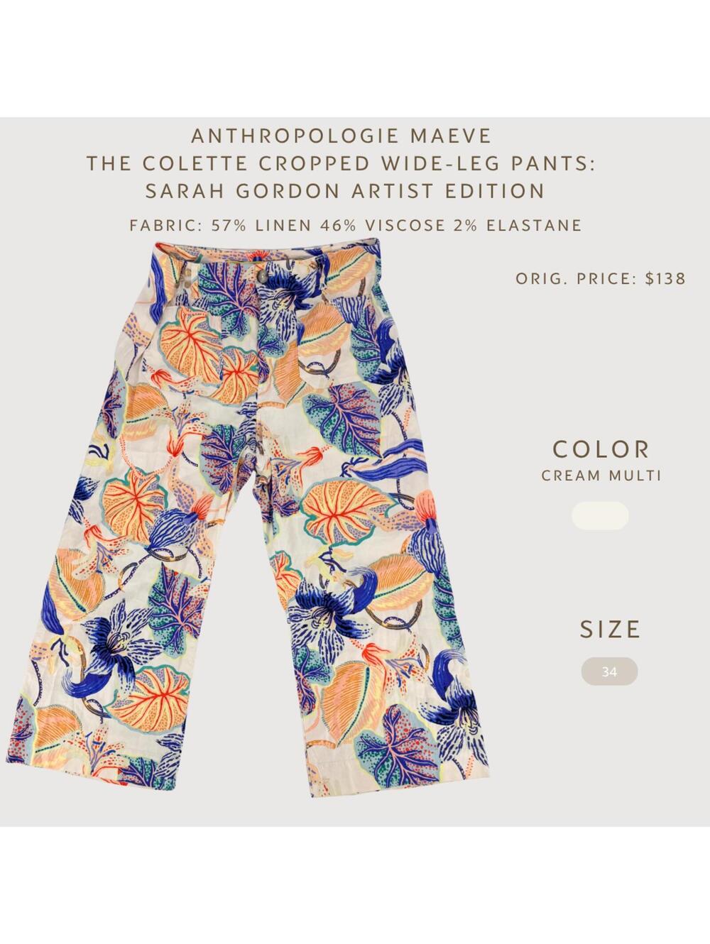 Anthropologie Maeve Colette Linen Wide Leg Pants 34 - Picture 2 of 9